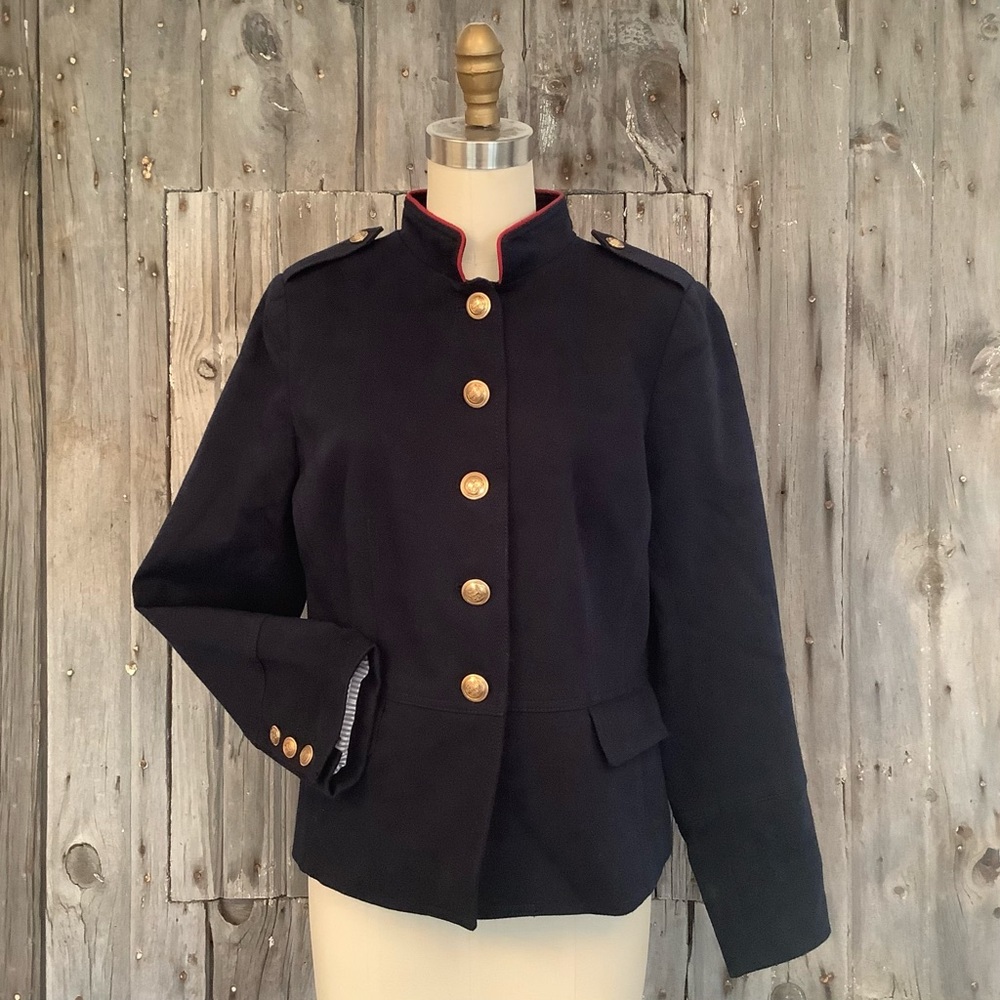 TALBOTS KNIT MILITARY STYLE BAND JACKET - INDIGO BLUE - NWT
